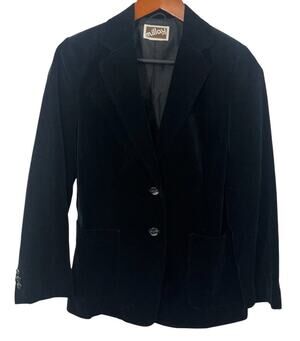 Vintage Velvet Black Jacket Blazer Small Minimalist Dark Academia Preppy Millay